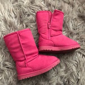 Pink fuzzy boots size 6.